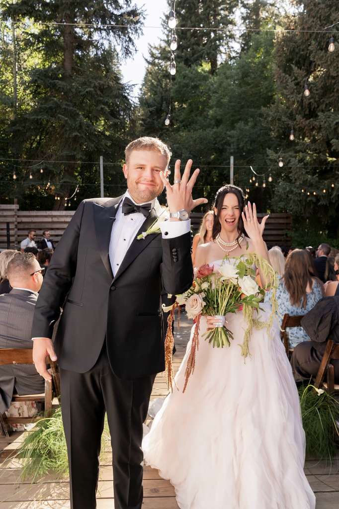 Bride and groom celebrating just after the ceremony